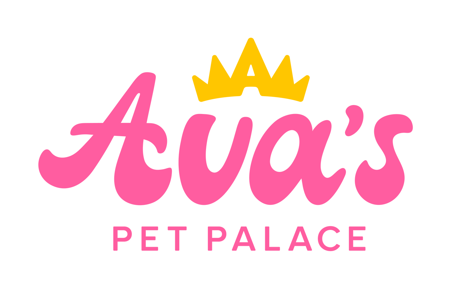 Avas Pet Palace logo featuring colorful text and a crown, representing premium dog treats