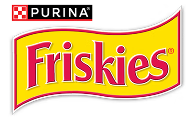 Friskies cat food by Purina showcasing delicious wet and dry options with real seafood, chicken, and beef
