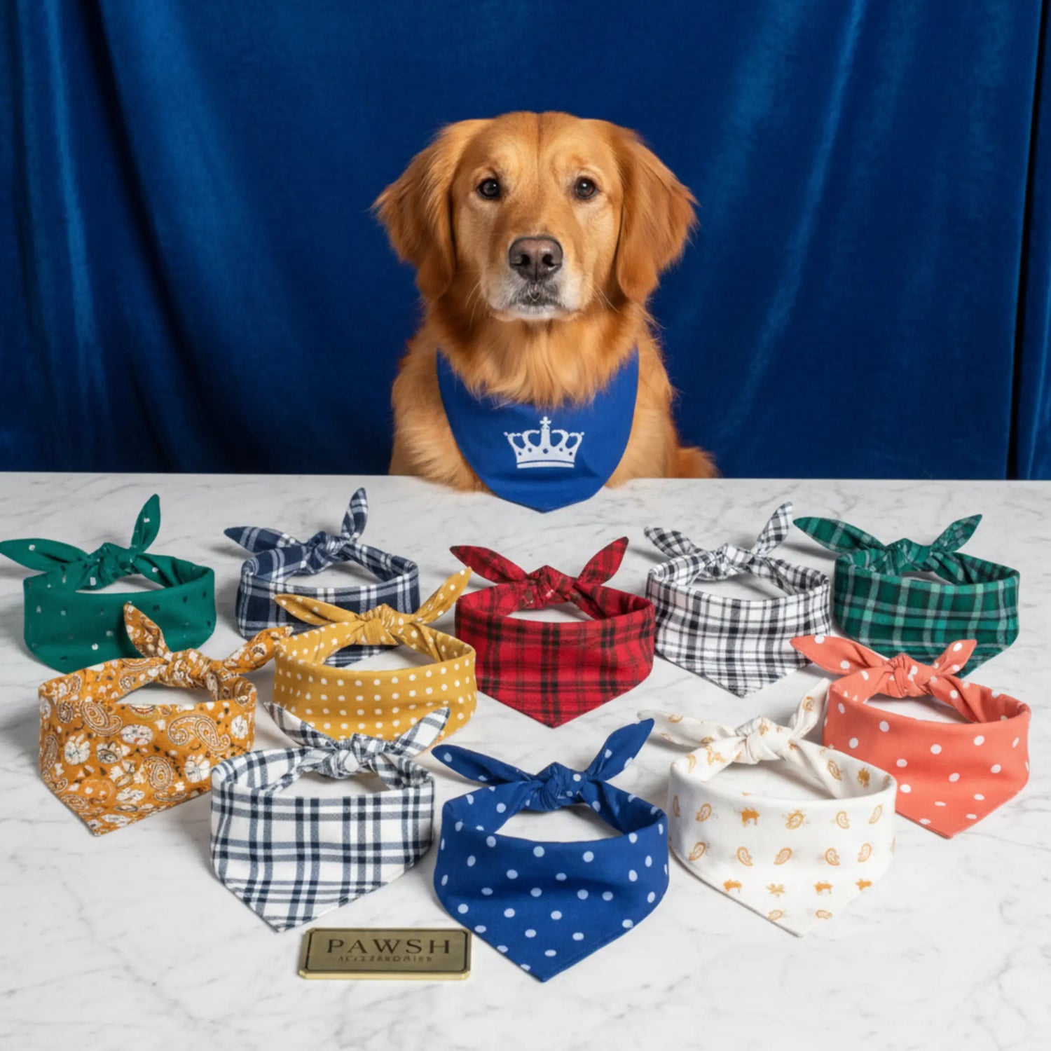 A happy dog wearing a stylish, vibrant bandana in a sunny park with soft focus, bright and cheerful aesthetic.