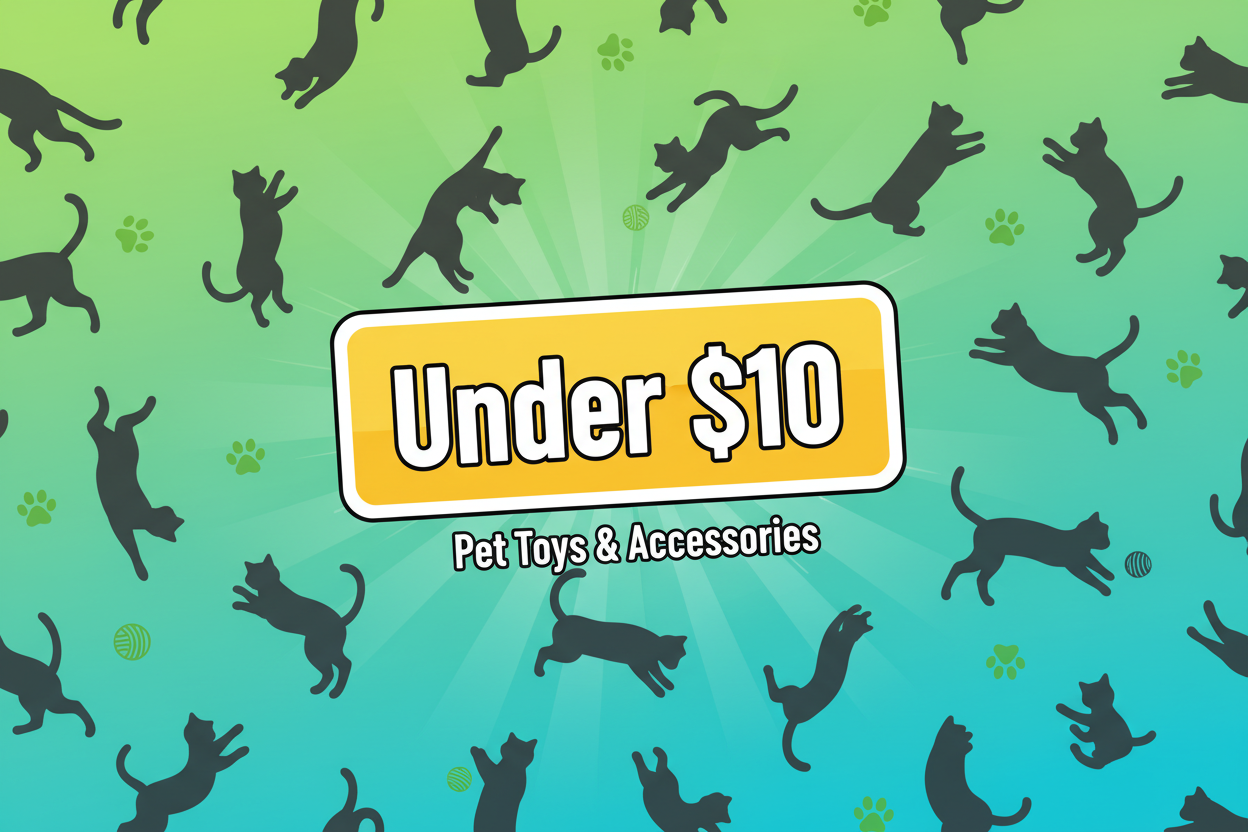 Collection of Cat Items Under 10 featuring affordable pet toys and accessories for budget-conscious cat owners