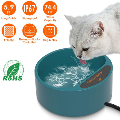 Heated Water Bowl for Dog Cat 74.4OZ Heating Water Dish IP67