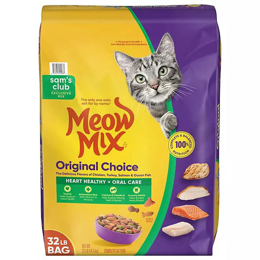 Cat Food Dry Original Choice 32 Lbs Meow Mix 🥘