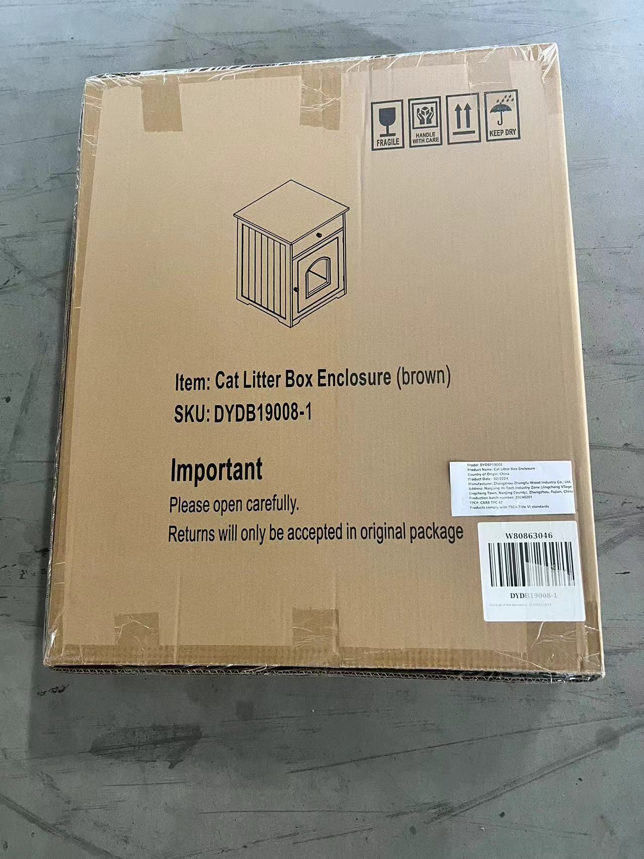 Wooden Pet House Cat Litter Box Enclosure with Drawer, Side