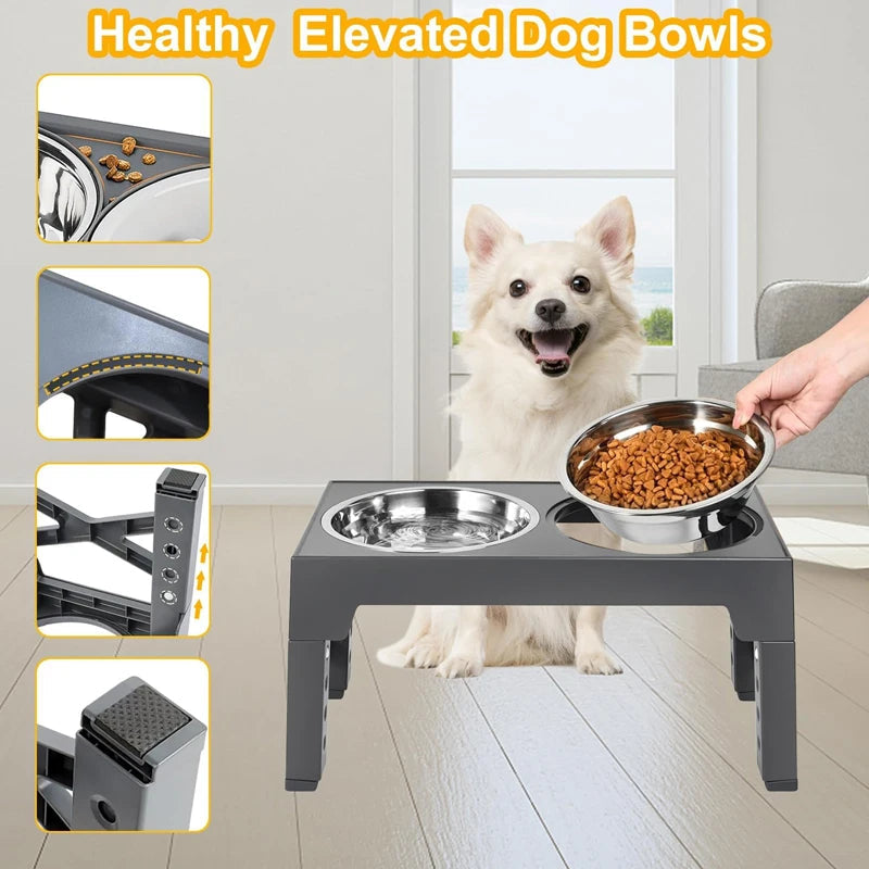 Elevated Dog Feeder with Adjustable Raised Stand, Slow Food Bowl, Water Feeders for Large and Medium Dogs - Purrfect Pet Kingdom