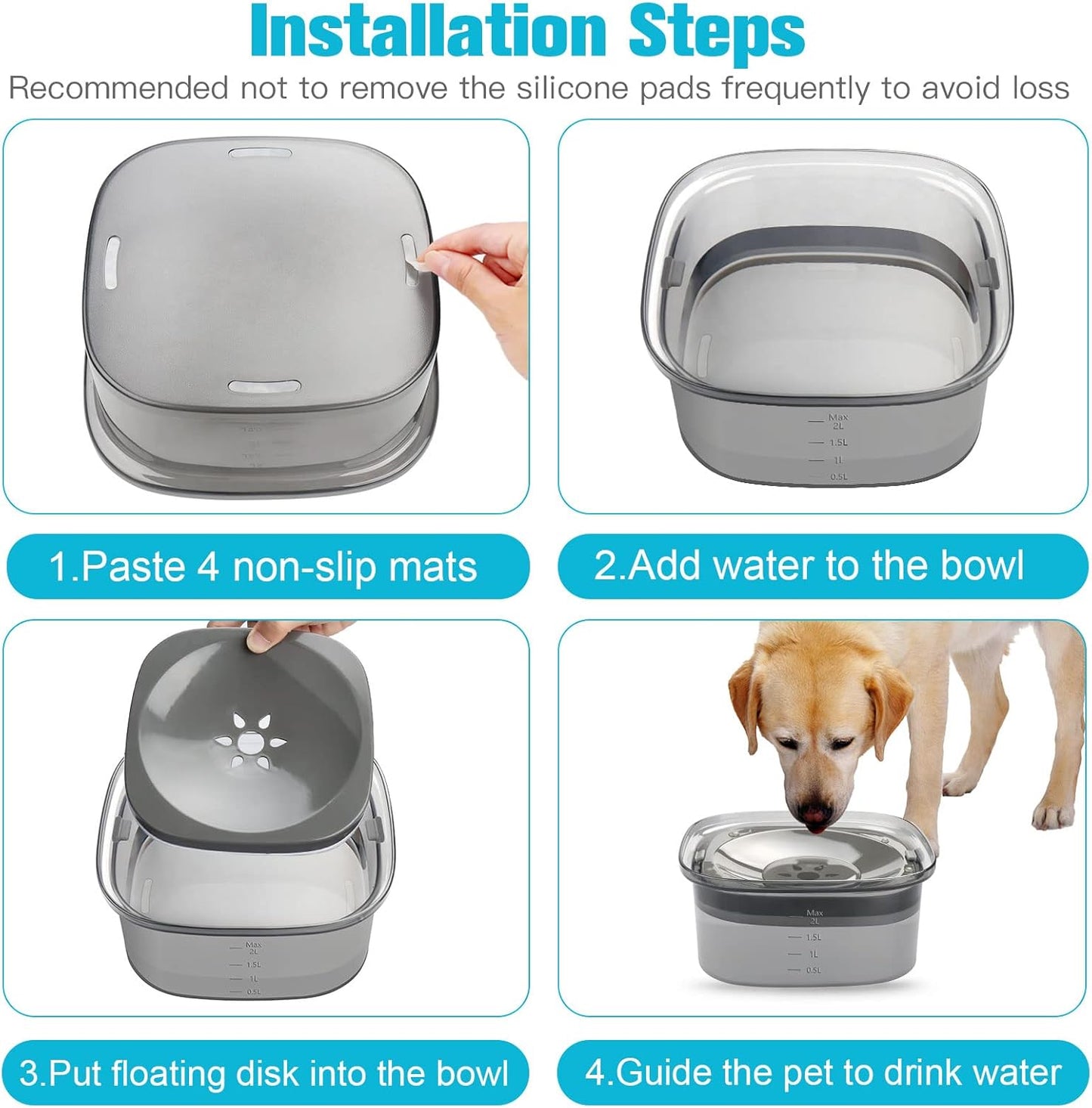2L No-Spill Dog Water Bowl - Splash-Proof Vehicle Travel Bowl