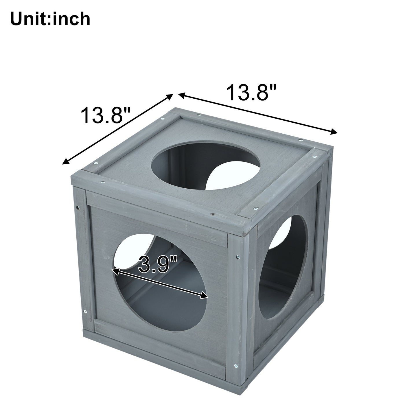 Grey Pine Wood Outdoor Cat House with Shelves and Weather