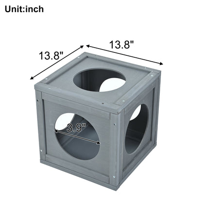 Grey Pine Wood Outdoor Cat House with Shelves and Weather