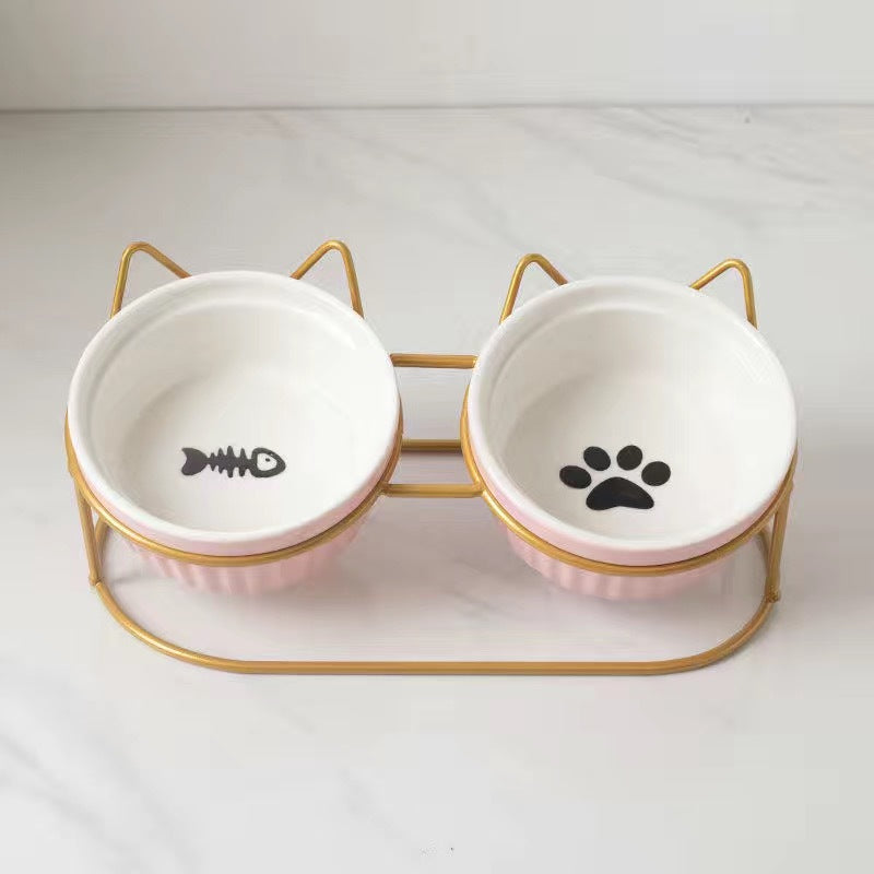 Cat Bowl Ceramic Double Bowl Water Bowl Tall Diagonal Pet