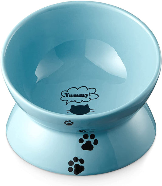 Cat Bowl Elevated Ceramic Lake Blue Raised Tilted 🐱