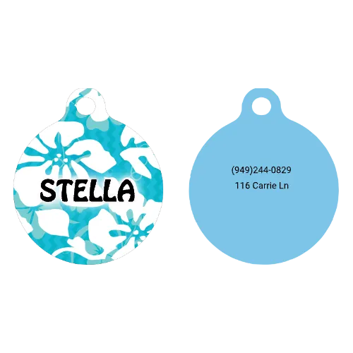 Island Floral Blue HD Dog ID Tag