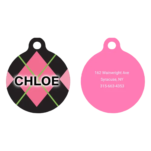 Pink Argyle HD Dog ID Tag