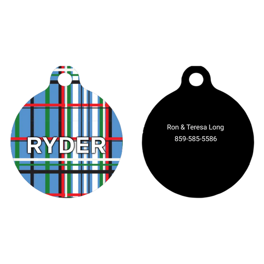 Tartan Plaid Blue HD Dog ID Tag