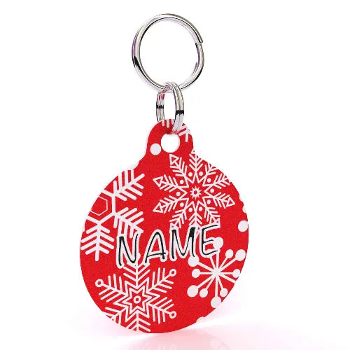 Red Snowflakes HD Dog ID Tag
