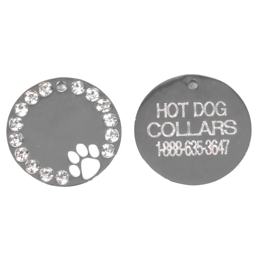 Pawprint and Crystal Engraved Dog ID Tag