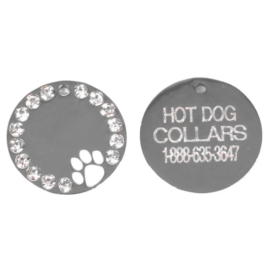 Pawprint and Crystal Engraved Dog ID Tag