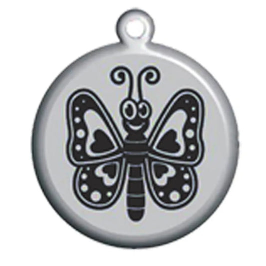 Pink Butterfly Dog ID Tag - With Engraving