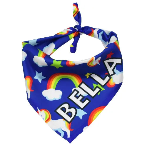 Personalized Rainbow Unicorn Blue Dog Bandana