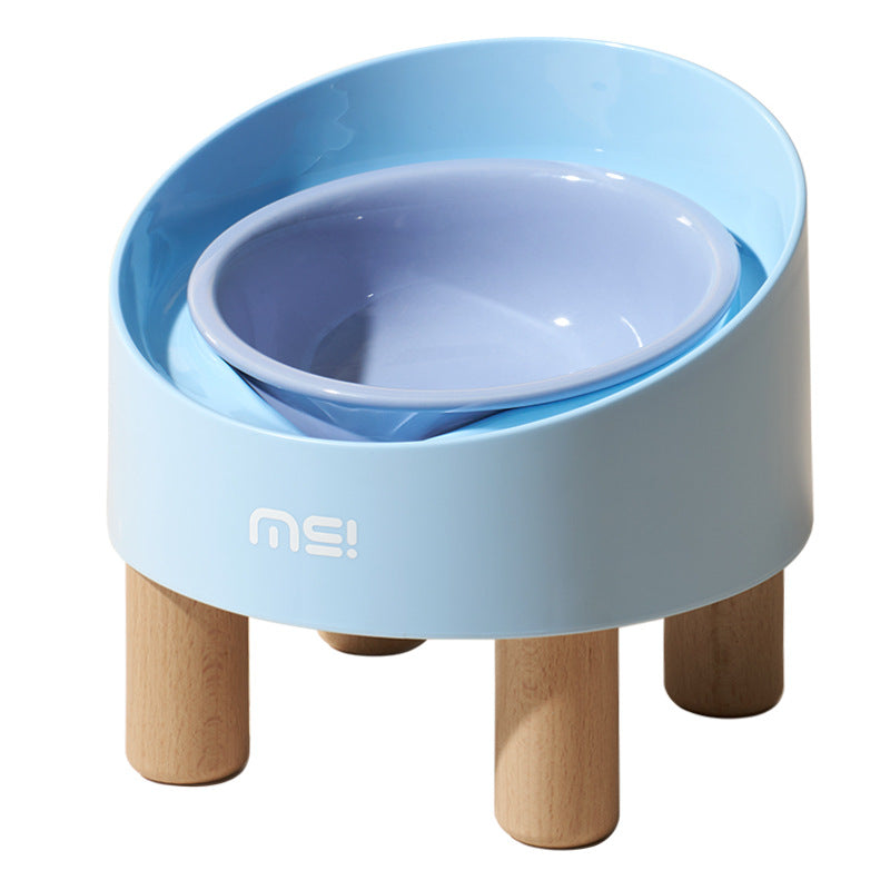 Elevated Cat Bowl Ceramic Dish with Beech Wood Stand