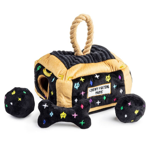 Black Monogram Chewy V Trunk Interactive Activity House Dog Toy