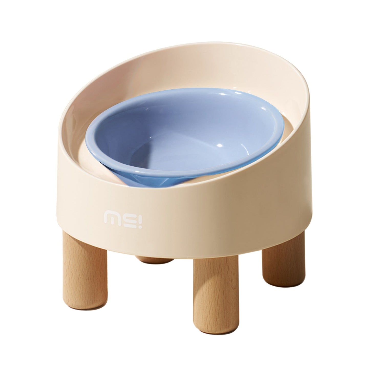 Elevated Cat Bowl Ceramic Dish with Beech Wood Stand