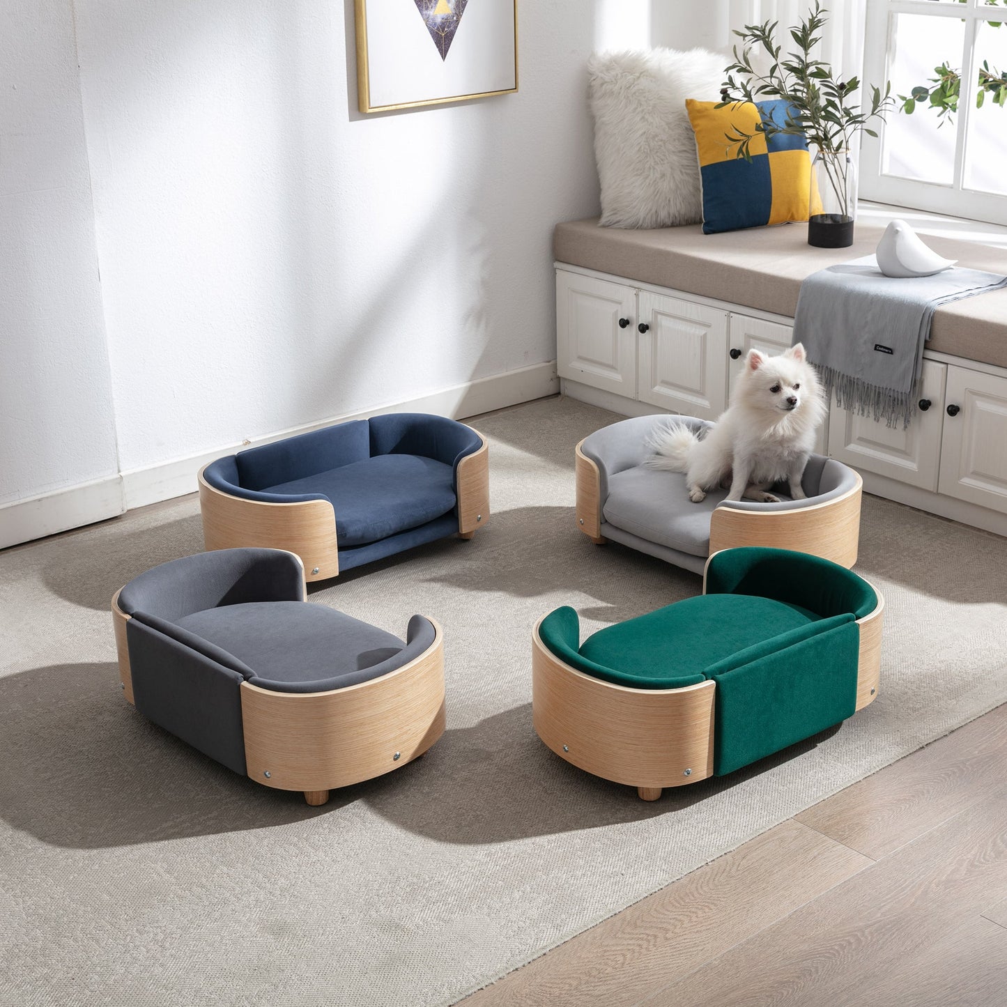 Scandinavian style Elevated Dog Bed Pet Sofa With Solid Wood