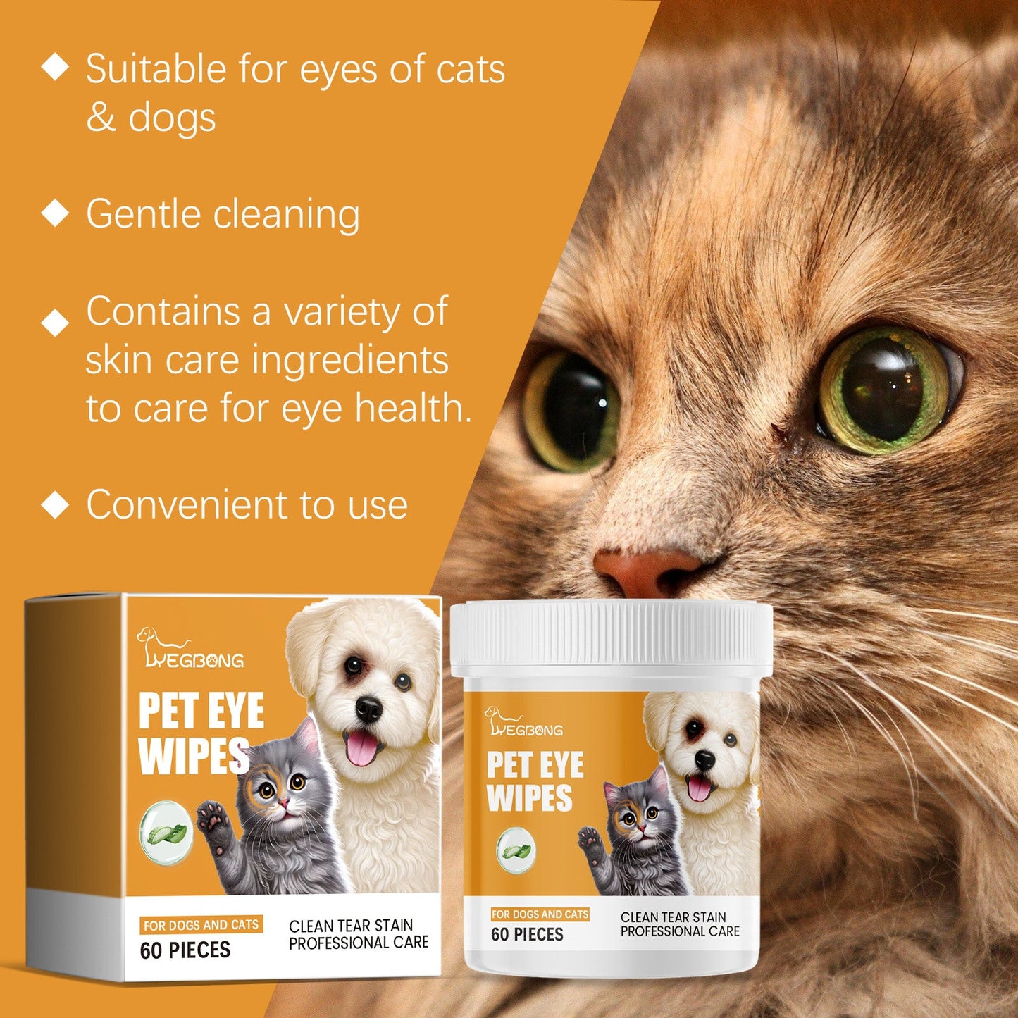 Eye Wipes for Cats and Dogs, Dogs to Tear Stains Cat Pet Eye Cleaning Wet Wipes for Eyes