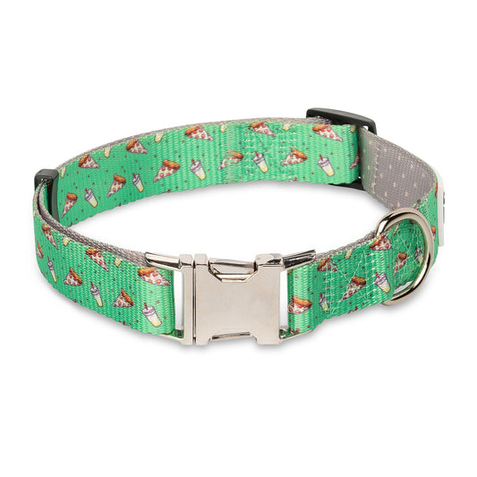 Dog Collar Pizza Party Print Adjustable Metal Buckles