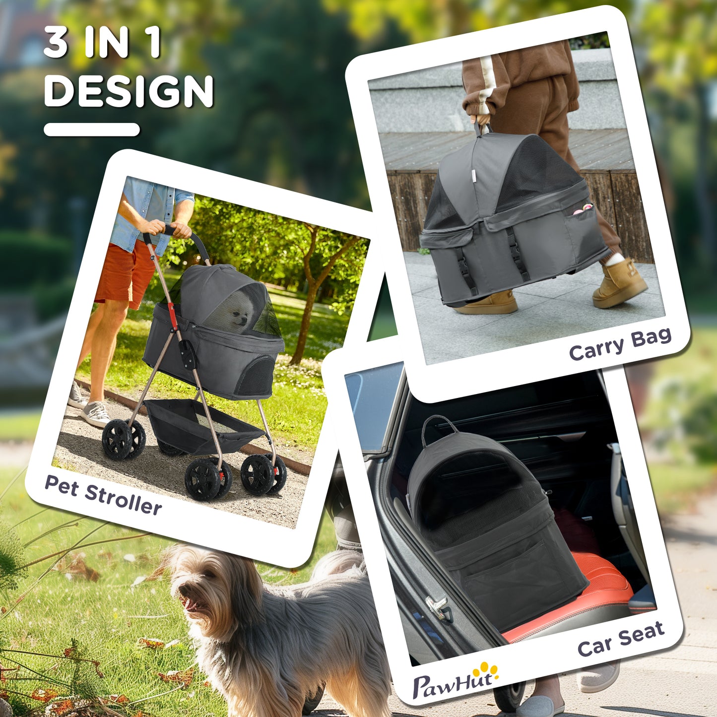 3-in-1 Pet Stroller - Foldable Dog Carriage with Carrier