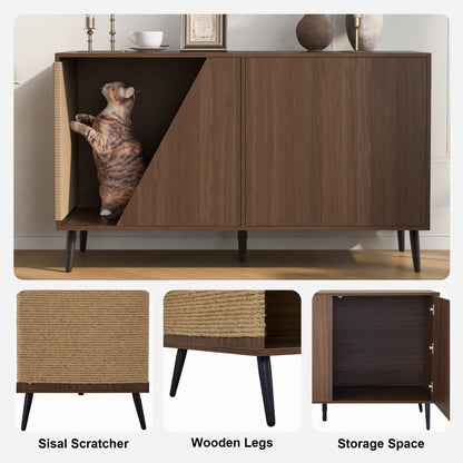 Cat Furniture 2 IN 1 Modern Walnut Cabinet Side Table With