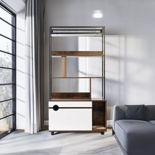 Cat Litter Box Enclosure with Shelves,Hidden Litter Box with