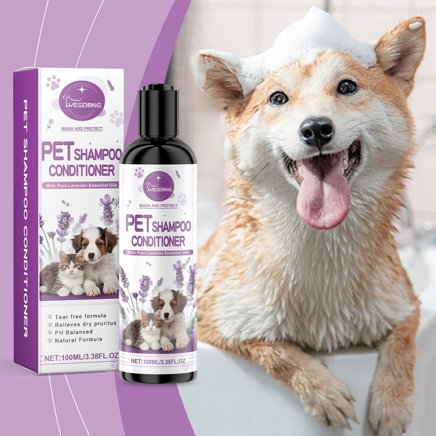 Pet Lavender Shampoo Gently Cleans Pet Cat And Dog Hair Fluffy Smooth And Fragrant