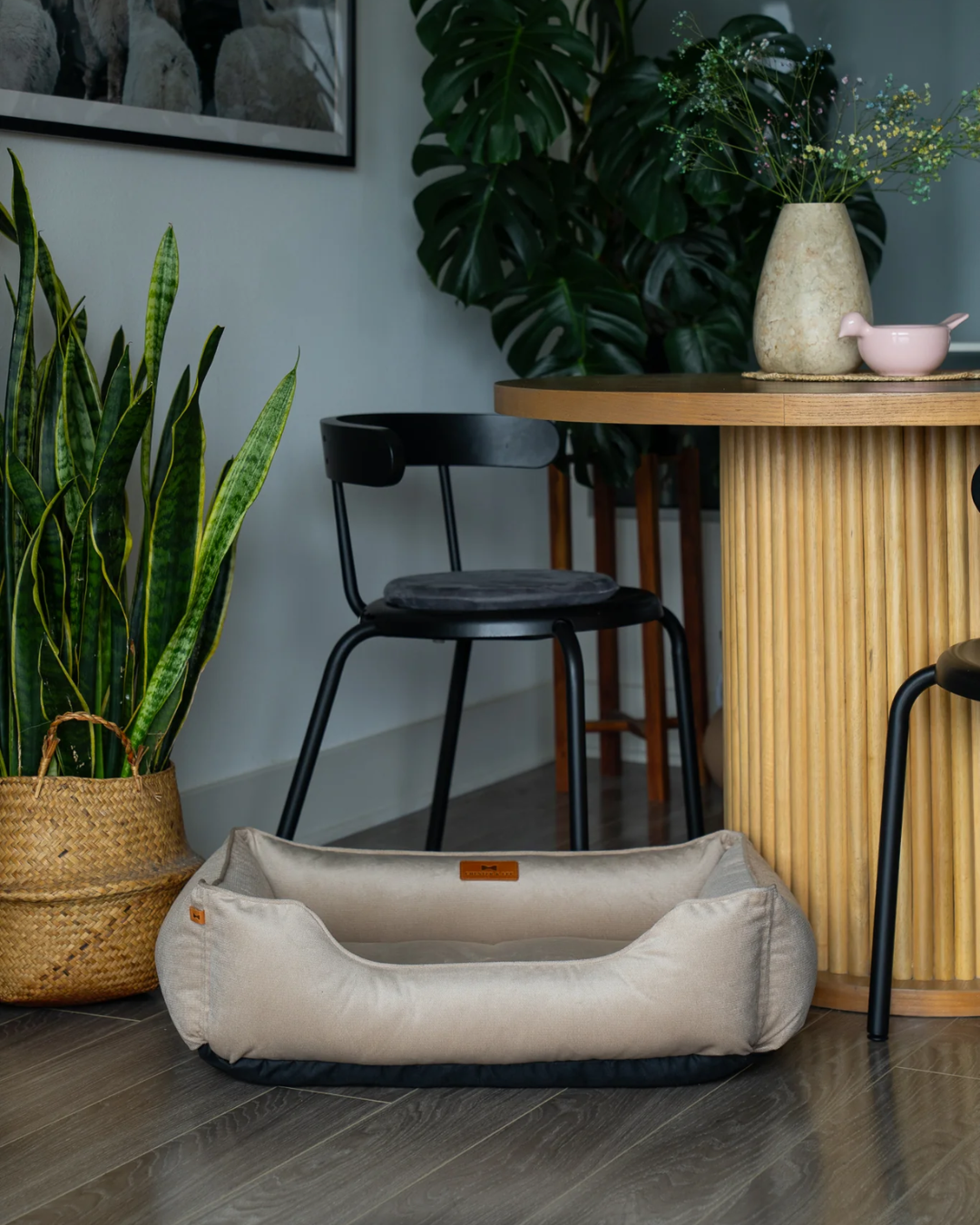 Purrfect Kingdom™ - Beige Velvet Bolster Pet Bed