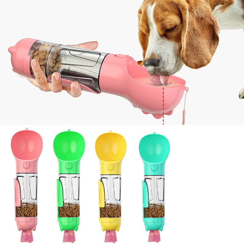 3-in-1 Dog Water Bottle - Portable Feeder & Poop Bag Holder