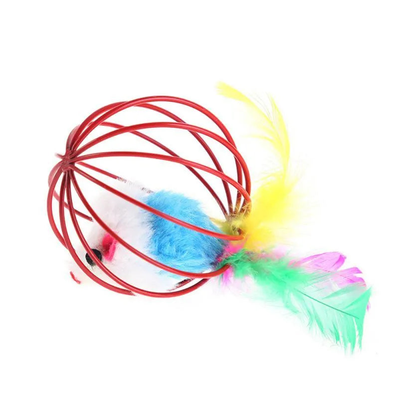 Colorful Stevvex 1 Pcs Cat Toy Stick Feather Wand with Bell, featuring hollow balls and a feather tail, perfect for playfu...