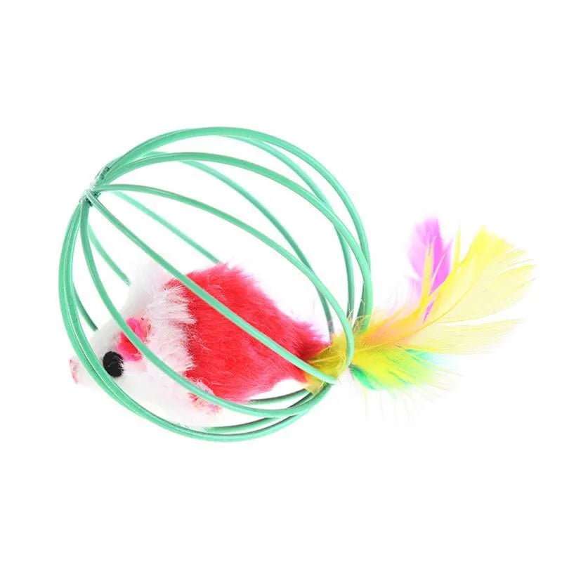 Colorful Stevvex cat toy stick with feather wand, bell, and hollow balls, perfect for playful kittens. Random color, 1 pcs.