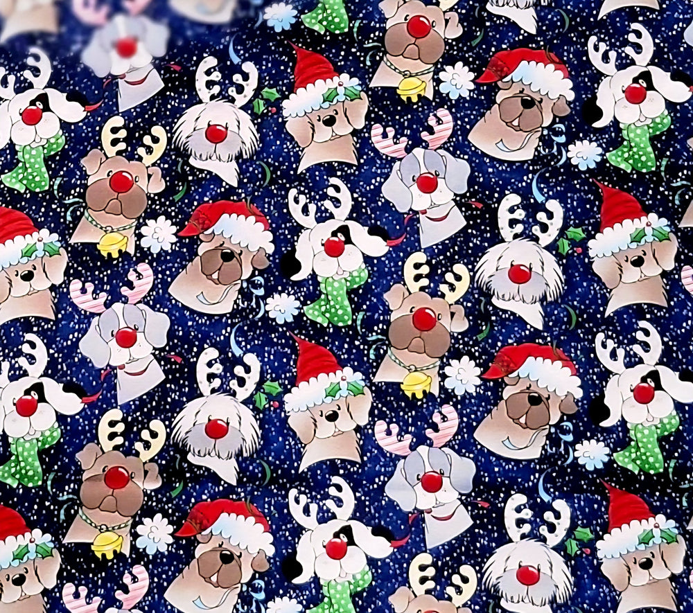 Blue Cartoon Reindeer Dog Christmas Bandana