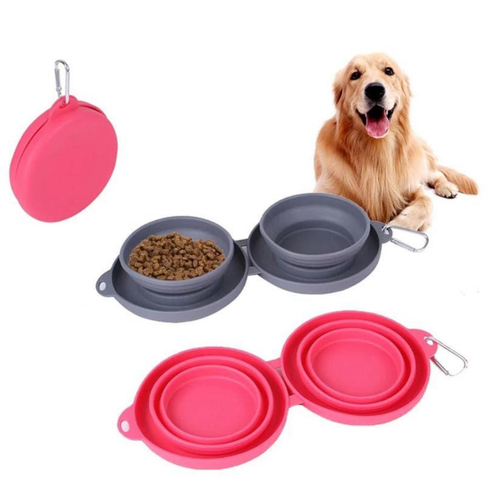 Rubber Foldable Double Bowl Pet Feeding Bowl Pets Supplies