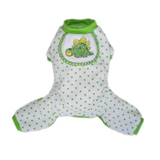 Lime Green Dino Polkadot with Bib and Embroidery Design Pet Pajamas