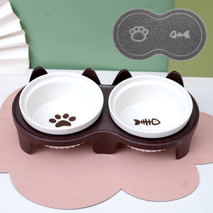 Cat Bowl Ceramic Double Bowl Water Bowl Tall Diagonal Pet