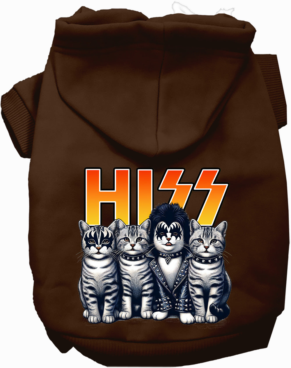 Hiss Kitties Parody Pet Hoodie: Fun Rocker Style at Purrfect Pet Kingdom