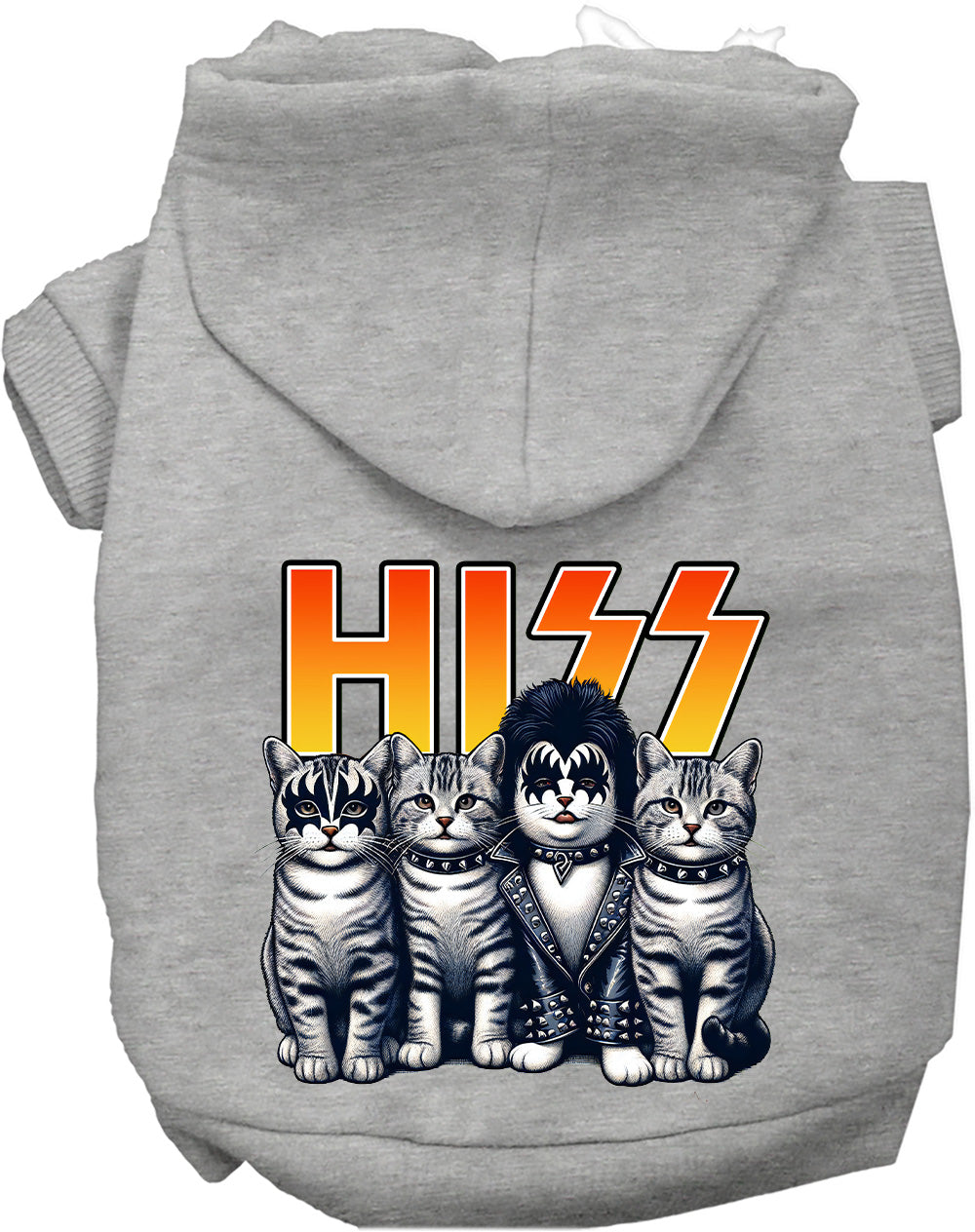 Hiss Kitties Parody Pet Hoodie: Fun Rocker Style at Purrfect Pet Kingdom