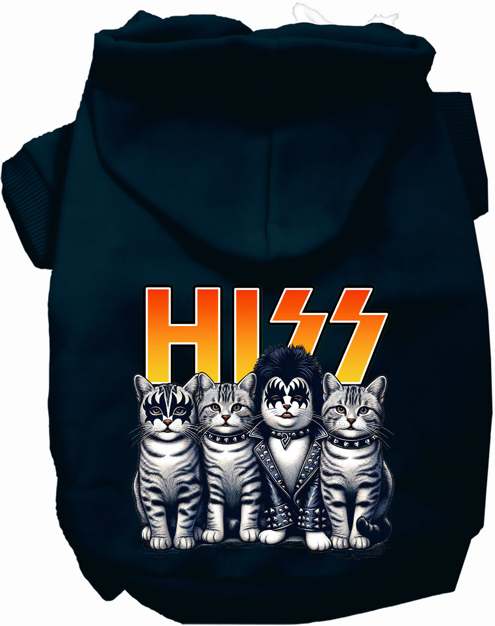 Hiss Kitties Parody Pet Hoodie: Fun Rocker Style at Purrfect Pet Kingdom