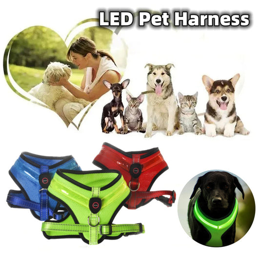 LED USB Rechargeable Reflective Safety Dog Harness for Pets