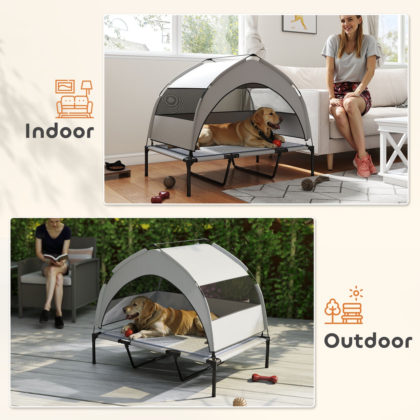 42" Elevated Outdoor Dog Bed - Grey Canopy Pet Cot