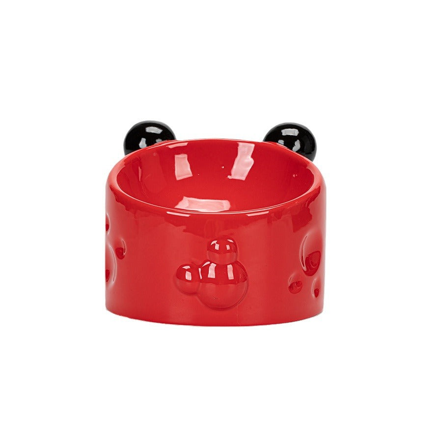 Purrfect Pet Kingdom Ceramic High-footed Pet Cat Bowl With Neck Protection, Doubl (RED) - Premium Cat Bowls & Feeders