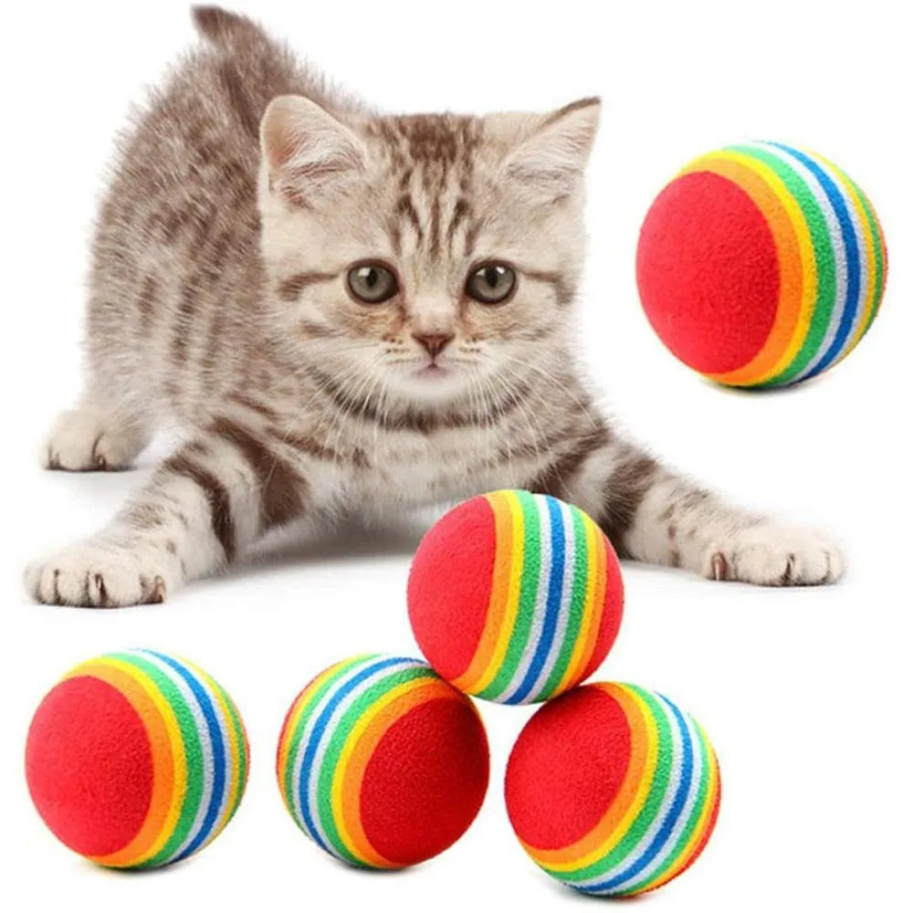 10pcs interactive red rainbow soft foam cat toy balls by Stevvex, perfect for indoor play with kittens and puppies.