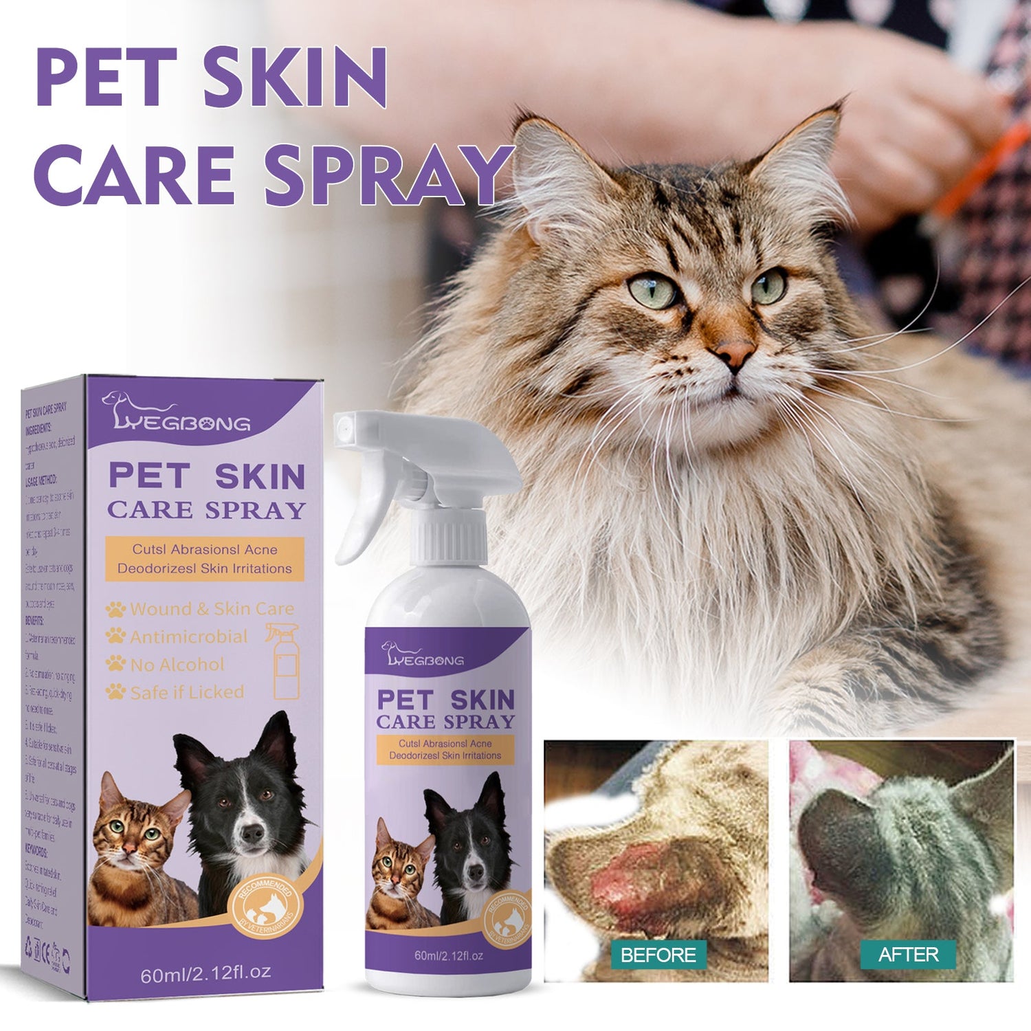 Pet Skin Relief Spray, Relieves Dog And Cat Skin Itchiness Eliminates Mites Cleaning Care Spray - Purrfect Pet Kingdom