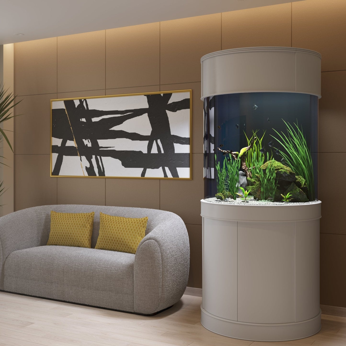 115 Gallon 3/4 Cylinder Glass Reef-Ready Aquarium Set in Tulum White