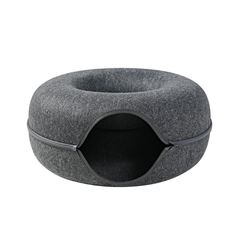 Four Seasons Woolen Felt Cat Tunnel Bed Interactive Toy Grey