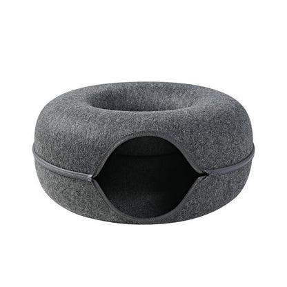 Four Seasons Woolen Felt Cat Tunnel Bed Interactive Toy Grey